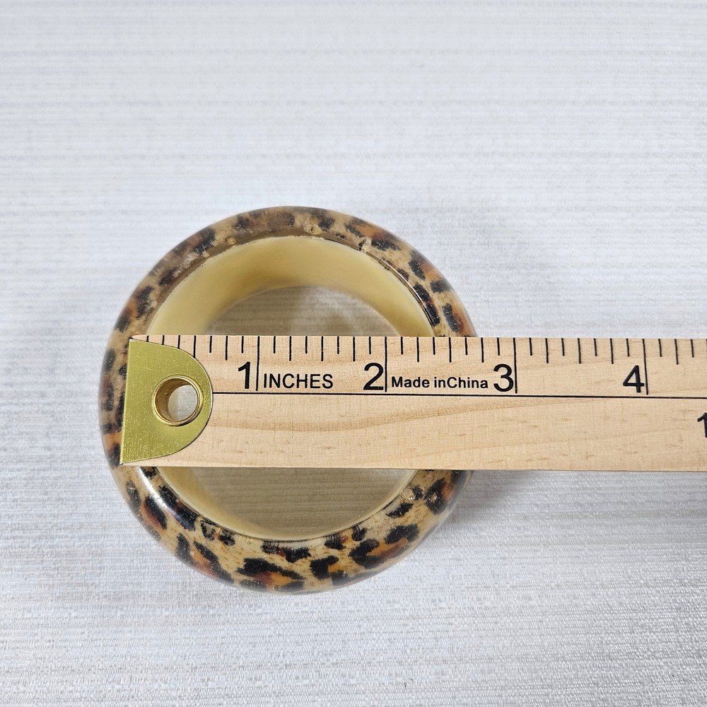 Vintage Leopard Print Chunky Bangle Bracelet Brown Tan Animal Pattern Resin - Picture 5 of 5